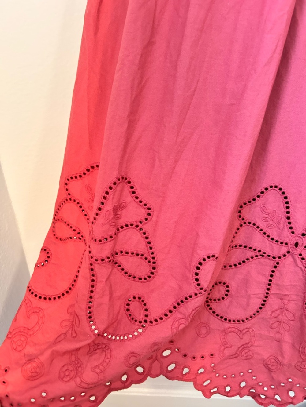 Moon River Boho Coral Midi Dress Tie Front Eyelet Hem Anthropologie Style - Picture 3 of 5